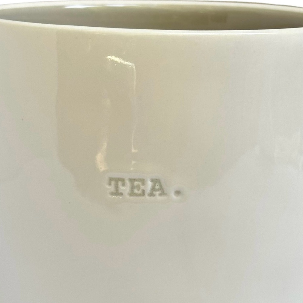 Rae Dunn TEA Mug White Gray Letters and Interior Dimples NWT 2017 OG - Picture 3 of 13